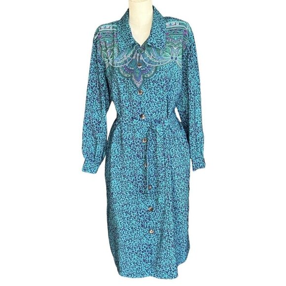 Schrader Dresses & Skirts - Vintage Schrader Petite Paisley Animal Print Collared Button Up Shirt Dress 12